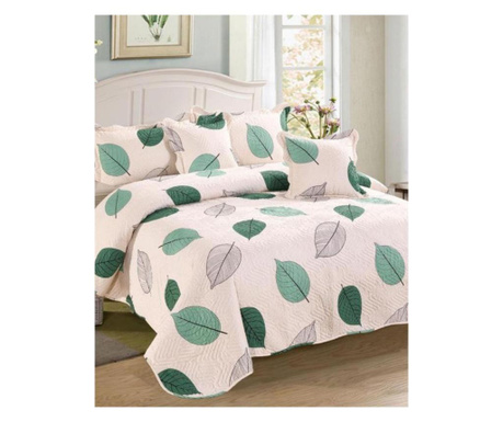 Спален комплект и 4 калъфки за възглавници, фини, 5 броя, зелени листа, cvy-23