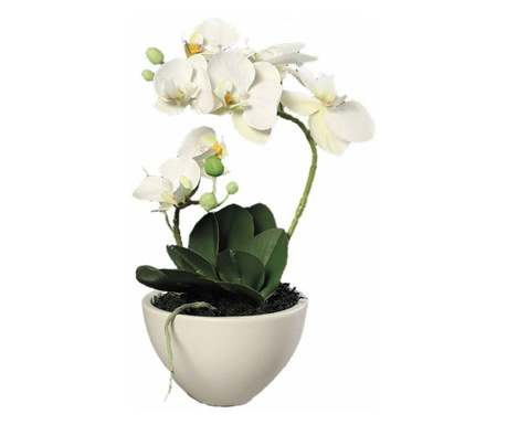 Orhidee artificiala Phalaenopsis alba in vas ceramic, 30 cm  30 cm
