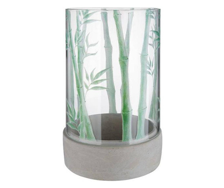 Suport lumanare, model bambus, sticla, 25 cm  25,5 cm