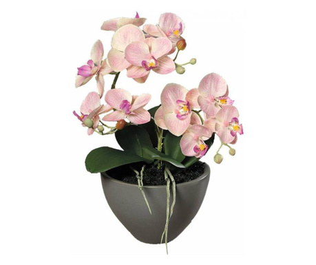 Orhidee artificiala Phalaenopsis roz deschis in vas ceramic, 35 cm  35 cm
