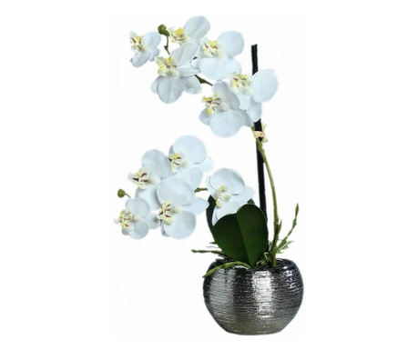 Orhidee artificiala Phalaenopsis alba cu aspect 100% natural in vas ceramic, 30 cm  30 cm