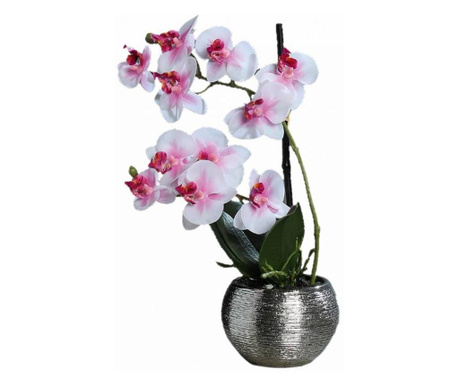 Orhidee artificiala Phalaenopsis alb-roz cu aspect 100% natural in vas ceramic, 30 cm  30 cm