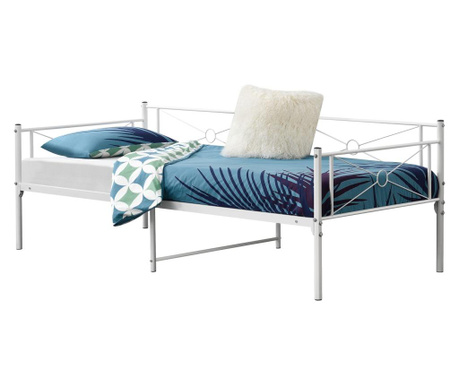 [en.casa] fémkeretes ágy alvesta 90x200 cm egyszemélyes dizájn ágykeret fej-és ágyvéggel ágyráccsal acélváz fehér, mat