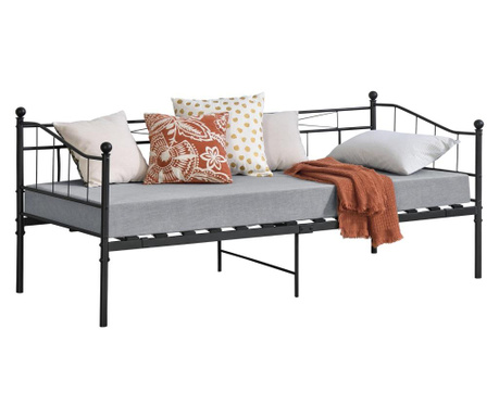 Fémkeretes ágy arjeplog egyszemélyes gyerekágy ágyráccsal 150 kg acél 209.5 x 95 x 90,5 cm fekete matt [en.casa]