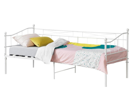 Fémkeretes ágy arjeplog egyszemélyes gyerekágy ágyráccsal 150 kg acél 209.5 x 95 x 90,5 cm fehér matt [en.casa]