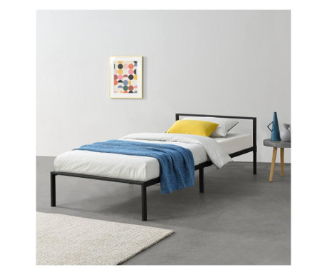 Fémkeretes ágy imatra ágyráccsal 90x200cm minimalista stílusú fekete szinterezett [en.casa]