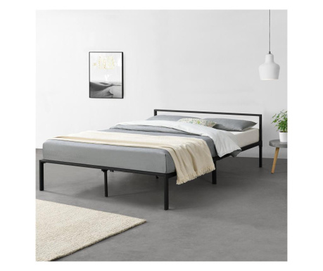 Fémkeretes ágy imatra ágyráccsal 140x200cm minimalista stílusú fekete szinterezett [en.casa]