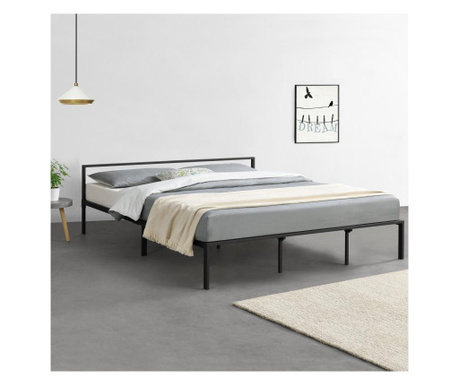 Fémkeretes ágy imatra ágyráccsal 180x200cm minimalista stílusú fekete szinterezett [en.casa]