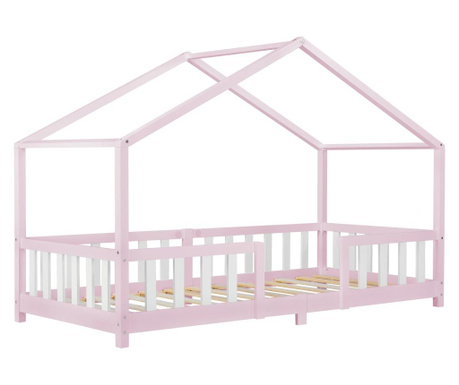 Gyerekágy házikó formában védőráccsal treviolo 200 x 90 cm rózsaszín/fehér [en.casa]