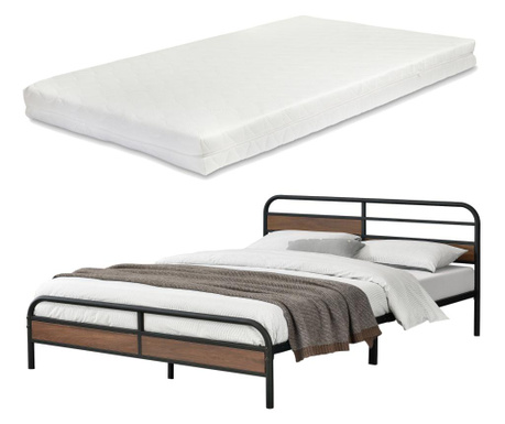 Fémkeretes ágy aarau 180 x 200 cm szinterezett acél, 300 kg fekete ágyráccsal 2 személyes hideghabos matraccal [en.casa]