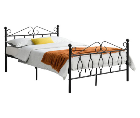 Fémkeretes ágy apolda 140 x 200 cm porszórt (szinterezett) acél váz fekete, matt dekoratív fej-és lábrész dupla ágy [en.casa]