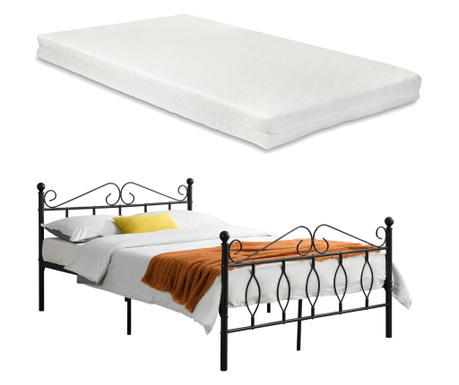 Fémkeretes ágy apolda 140 x 200 cm porszórt (szinterezett) acél váz fekete, matt dekoratív fej-és lábrész dupla ágy hideghabos