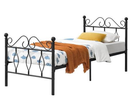 Fémkeretes ágy apolda 90 x 200 cm porszórt (szinterezett) acél váz fekete, matt dekoratív fej-és lábrész egyszemélyes ágy [en.c