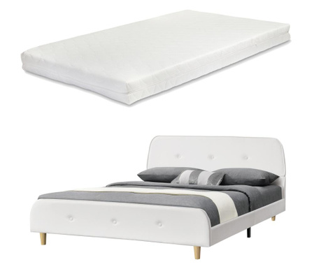 Kárpitozott ágy silkeborg hideghabos matraccal és ágyráccsal 140 x 200 cm műbőr fehér [en.casa]
