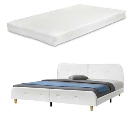 Kárpitozott ágy silkeborg hideghabos matraccal és ágyráccsal 180 x 200 cm műbőr fehér [en.casa]
