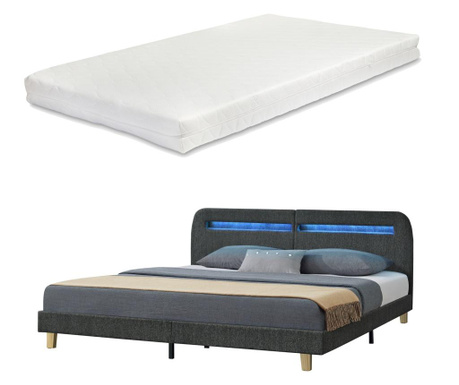 Kárpitozott ágy roskilde led világítással és matraccal 200 x 180 cm len bútorszövet sötétszürke [en.casa]
