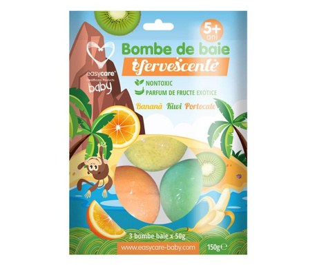 Easycare baby - bombe de baie efervescente cu surprize parfum fructe exotice 3 buc/punga  5x14x20