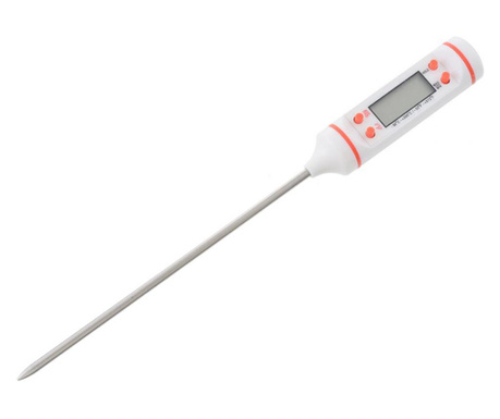 Termometru digital profesional pentru mancare, Floveme, contine sonda si se utilizeaza pentru bucatarie, model alb