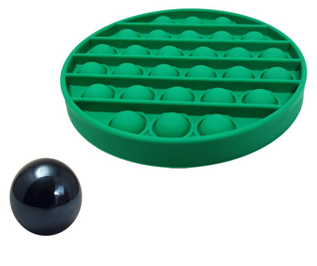 Stresszoldó játék, Pop it, szilikon, 13 cm, zöld, márvány golyó