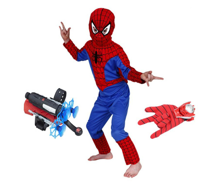 Set costum Spiderman S, 100-110 cm, lansator cu ventuze si manusa cu discuri