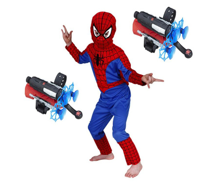 Set costum Spiderman S, 100-110 cm si doua lansatoare cu ventuze