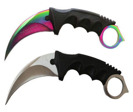 Комплект ножове Karambit CS: GO, сребърен, бял, плюс обвивка и връв + нож Knife Karambit CS: GO, многоцветен, избледняване, плюс