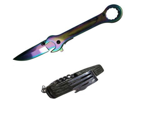 Комплект ножове - Ключов нож, дъга, 19 см клипс за колан и многофункционален нож