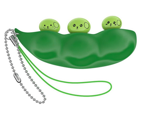 IdeallStore® stresszoldó játék, borsóhüvely, kulcstartó típusú, 6,5 cm, zöld