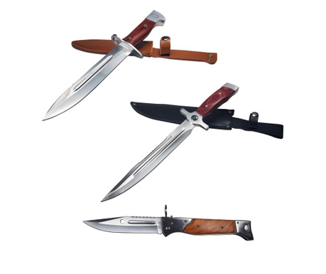 Комплект от 2 ловни ножа, подарък автоматичен джобен нож ak-47