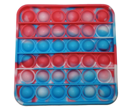 Anti-stresszoldó játék, Pop it, szilikon, négyzet, 12,5 cm, kék-piros