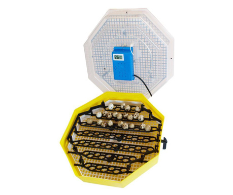 Електрически люк за яйца с двойно устройство за връщане, термометър и термохигрометър, Cleo, модел 5DTH, жълт