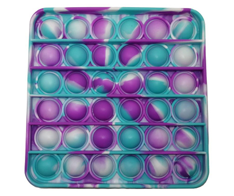 Anti-stresszoldó játék, Pop it, szilikon, négyzet, 12,5 cm, lila-türkiz