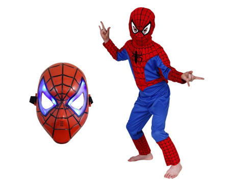 Set Pókember gyerek jelmez, M méret, piros, 110-120 cm és maszk