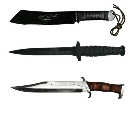 Három vadászkésből álló készlet IdeallStore®, Rambo War, gyűjtői kiadás, acél, többszínű