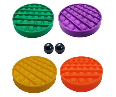 Комплект от 4 антистрес играчки, Pop it, 13 см, многоцветни, включени топки