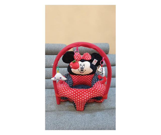 Fotoliu bebe cu spatar si arcada - Minnie Mouse 3D, rosu cu buline, din plus