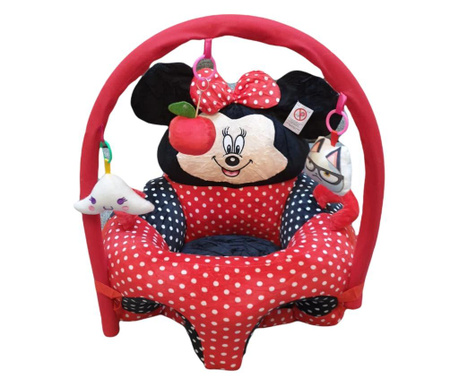 Fotoliu bebe cu spatar si arcada - Minnie Mouse 3D, rosu cu buline, din plus