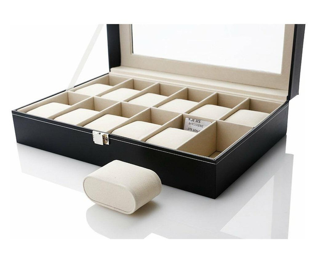 Cutie 12 ceasuri , caseta eleganta neagra pentru ceasuri + cadou cutie lemn depozitare bijuterii