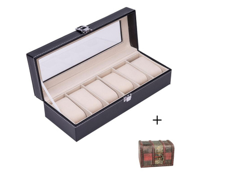 Cutie caseta pentru depozitare si organizare 6 ceasuri +cadou cutie lemn depozitare bijuterii