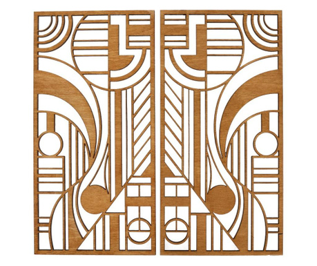 Set 2 panouri decorative abstract, lemn traforat, culoare stejar, 80x80 cm