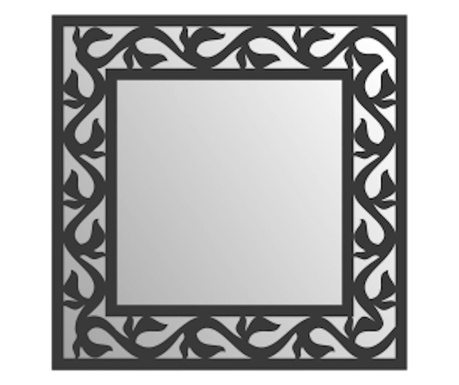 Oglinda decorativa patrata cu aplicatie din lemn, 50x50 cm, culoare negru