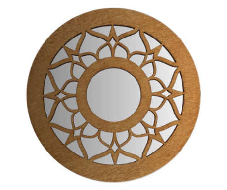 Oglinda decorativa rotunda cu aplicatie din lemn, diametru 50 cm, culoare stejar