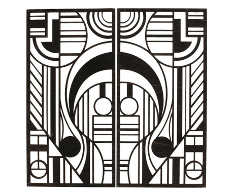 Set 2 panouri decorative abstract, lemn traforat, culoare negru, 80x80 cm