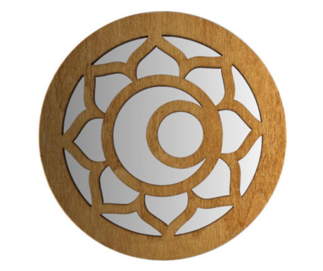 Oglinda decorativa rotunda cu aplicatie din lemn, diametru 50 cm, culoare stejar