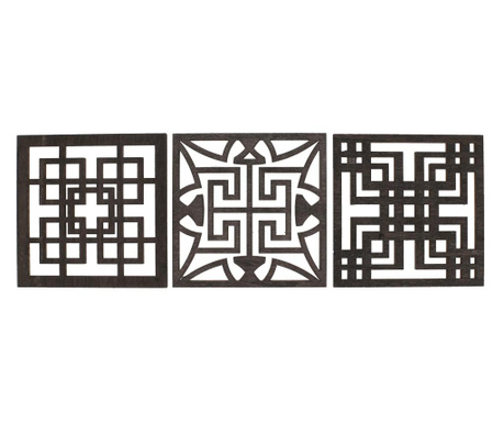 Set 3 panouri decorative, lemn traforat, culoare negru, 150x50 cm