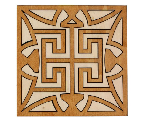 Decoratiune perete contrast geometric, lemn traforat, culoare stejar/natur, 50x50 cm