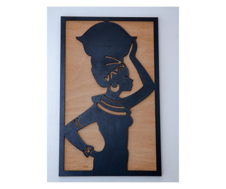 Tablou din lemn Afro Woman, 75x50 cm, culoare negru/stejar