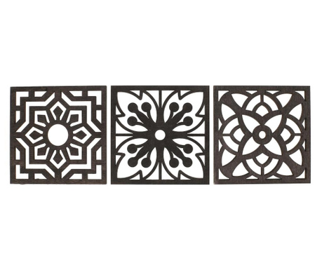 Set 3 panouri decorative, lemn traforat, culoare negru, 150x50 cm