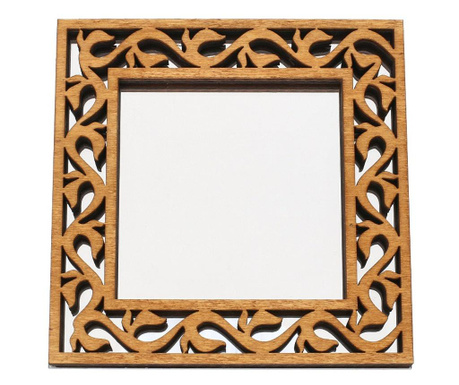 Oglinda decorativa patrata cu aplicatie din lemn, 50x50 cm, culoare stejar
