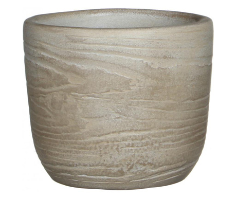 Ghiveci ceramic decorativ rotund Siggy, cu finisaj care imita lemnul, culoare maro, inaltime 14, diametru 15
